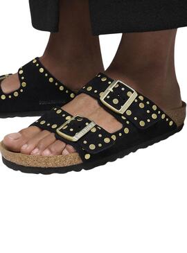 Sandales Birkenstock Arizona Rivets noir pour femme.