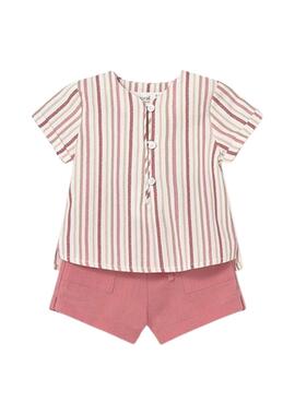 Ensemble Mayoral blouse à rayures et short rose pour bébé
