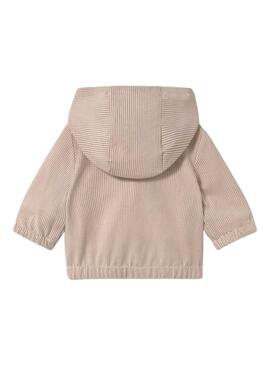 Veste à rayures beige avec capuche pour bébé Mayoral