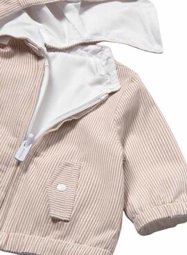 Veste à rayures beige avec capuche pour bébé Mayoral