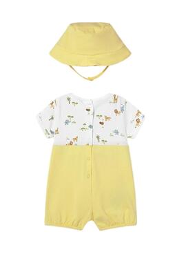 Ensemble Mayoral salopette jaune safari avec bonnet pour bébé