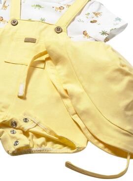 Ensemble Mayoral salopette jaune safari avec bonnet pour bébé