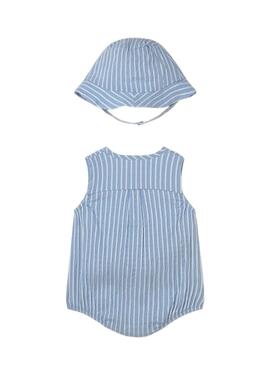 Barboteuse Mayoral à rayures bleu ciel avec bonnet pour bébé garçon