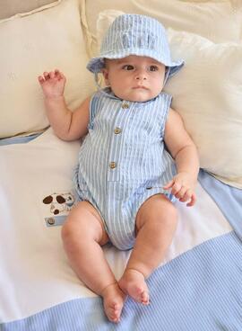 Barboteuse Mayoral à rayures bleu ciel avec bonnet pour bébé garçon