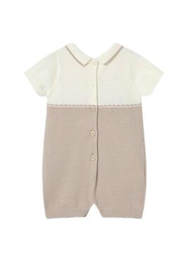 Grenouillère de bébé en point majeur bicolore crème et beige