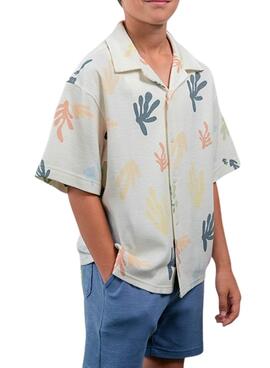 Chemise m/c en tricot imprimé Crème