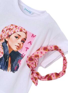 T-shirt Mayoral avec bandeau blanc et rose pour fille