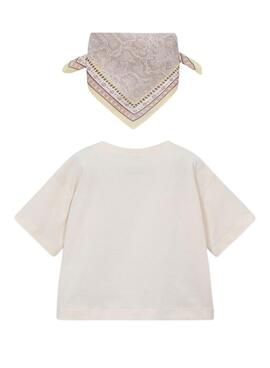 T-shirt Mayoral avec bandana beige pour fille.