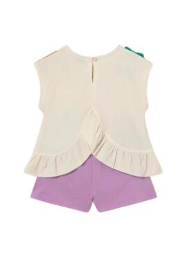 Ensemble Mayoral de fruits beige et lilas pour fille.