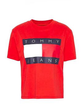 Camiseta Tommy Jeans Flag Rojo Para Mujer