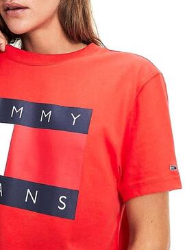 Camiseta Tommy Jeans Flag Rojo Para Mujer