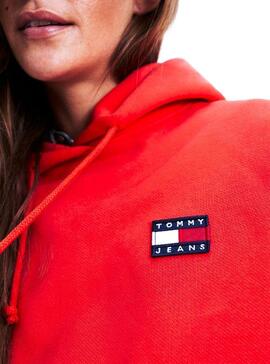 Sweat Tommy Jeans Badge Hoodie Rouge Femme
