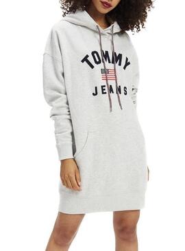 Tommy Jeans Logo Hoodie Robe Gris Pour Femme