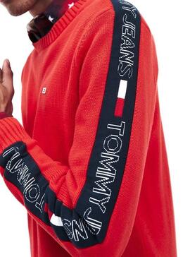 Pull Tommy Jeans Tape Logo Rouge Homme
