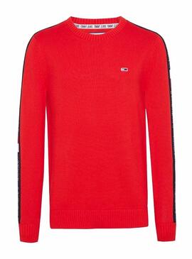Pull Tommy Jeans Tape Logo Rouge Homme