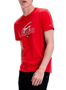 T-Shirt Tommy Jeans Script Logo Rouge Homme