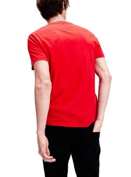 T-Shirt Tommy Jeans Script Logo Rouge Homme