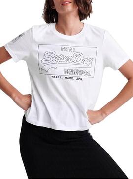 T-Shirt Superdry Logo Vintage Blanc Femme