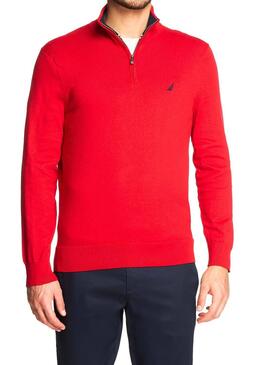 Pull Nautica Mock Rouge Homme