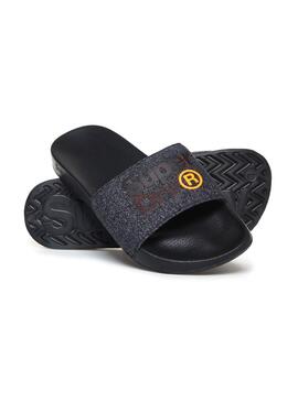 Tongs Superdry Lineman Pool Slide Noires