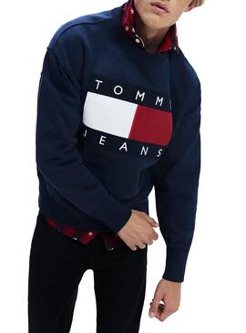Sweat Tommy Jeans Flag Navy Pour Homme