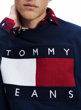 Sweat Tommy Jeans Flag Navy Pour Homme