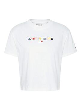 T-Shirt Tommy Jeans Cropped Logo Blanc Femme