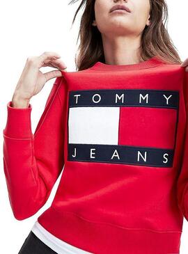 Sweat Tommy Jeans Flag Crew Rouge Pour Femme