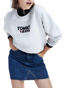 Sweat Tommy Jeans Corp Heart Gris Pour Femme