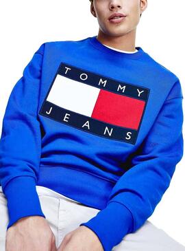 Sweat Tommy Jeans Flag Bleu Pour Homme