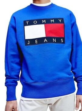 Sweat Tommy Jeans Flag Bleu Pour Homme