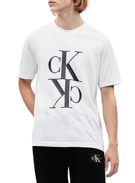 T-Shirt Calvin Klein Mirrored Monogram Blanc