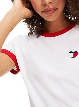 T-Shirt Tommy Jeans Ringer Heart Blanc Femme