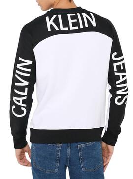 Sweat Calvin Klein Bloking Logo Blanc Homme