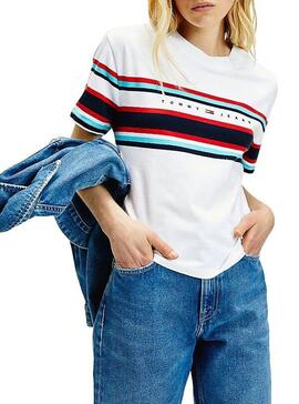 T-Shirt  Tommy Jeans Stripe Logo Blanc Femme