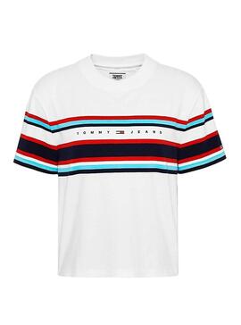 T-Shirt  Tommy Jeans Stripe Logo Blanc Femme