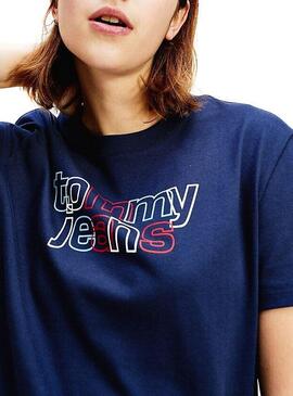 T-Shirt Tommy Jeans Outline Bleu Femme