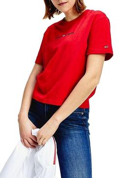 T-Shirt Tommy Jeans Linear Rouge Femme