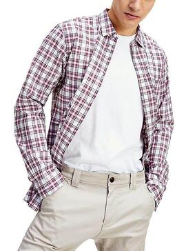 Chemise Tommy Jeans Essential Check Blanc et Rouge
