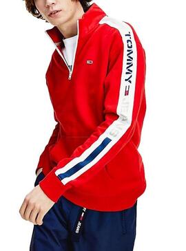 Sweat Tommy Jeans Mock Rouge Homme