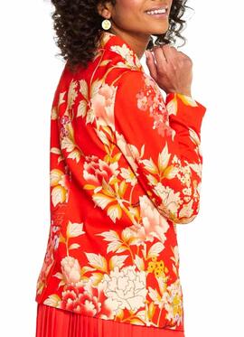 Blazer Naf Naf Imprimé Fleurs Orange Femme 