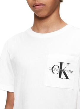 T-Shirt Calvin Klein Monogram Pocket Blanc Gar
