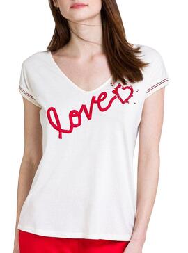 T-Shirt Naf Naf Love Beige pour Femme