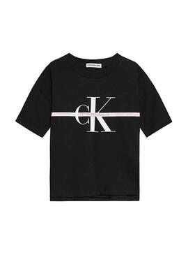 T-Shirt Calvin Klein Stripe Noire pour Fille