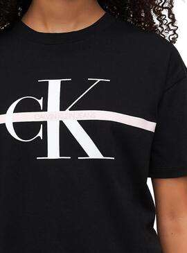 T-Shirt Calvin Klein Stripe Noire pour Fille