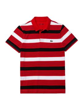 Polo Lacoste Striped Rouge pour Homme