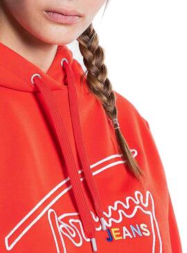 Sweat Tommy Jeans Signature Rouge Femme