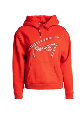 Sweat Tommy Jeans Signature Rouge Femme