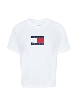 T-Shirt Tommy Jeans Flag Blanc pour Femme