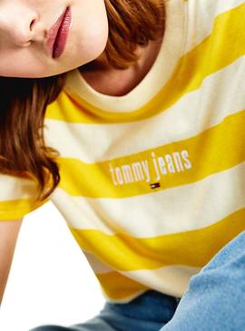 T-Shirt Tommy Jeans Stripe Jaune pour Femme
